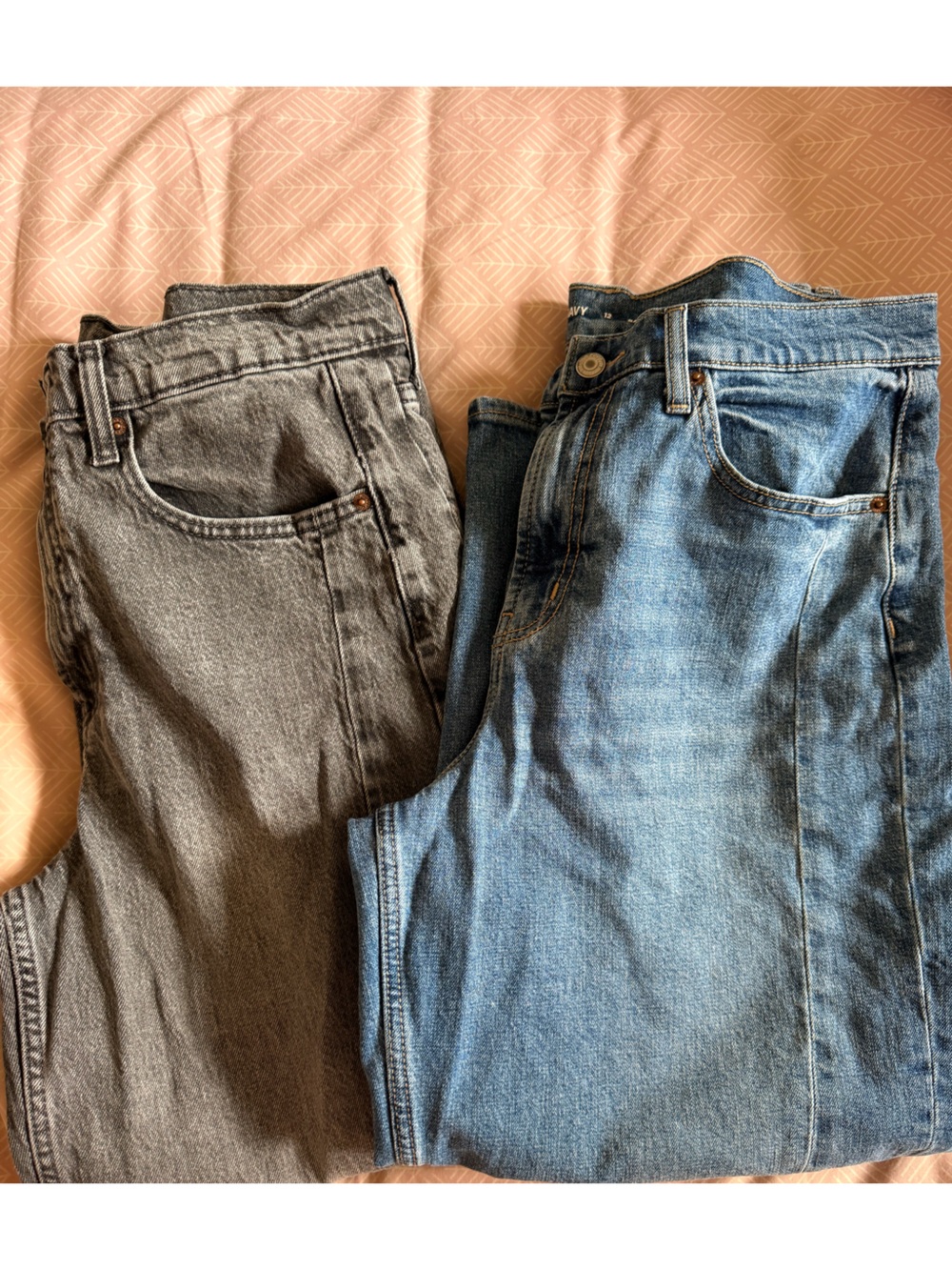 Bundle 2 pair old navy women’s barrel jeans blue and black denim